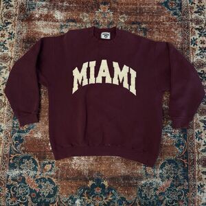 VTG Lee Ultraweight Miami Crewneck Sweatshirt Large Burgundy Style Pullover USA